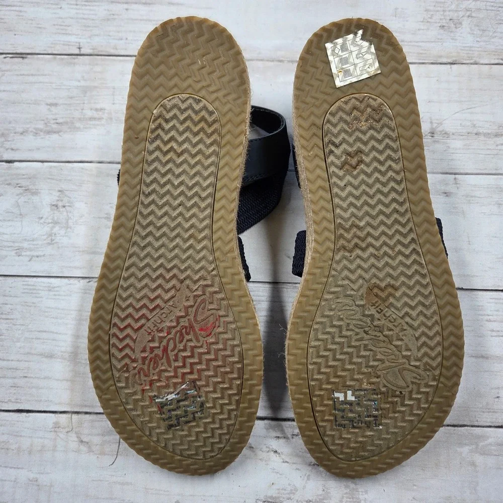 Skechers Wedge Sandals Women 10 Navy Martha Stewart Arch Fit Espadrille Platform